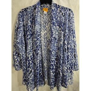Ruby Rd Blue and White Lace Open Front Cardigan Plus Size 3X